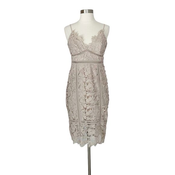 Bardot Dress 6 S Floral Lace Midi Nude Open Back Revolve Botanica Cocktail Party - Picture 1 of 7